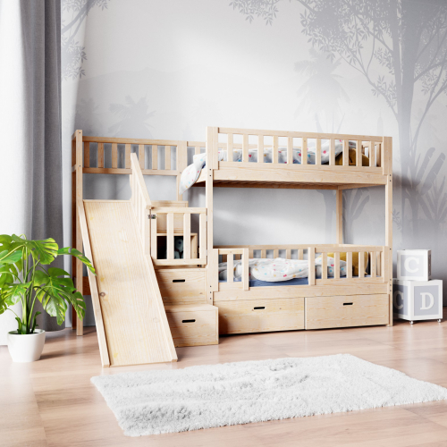 bunk bed with staircase and slide